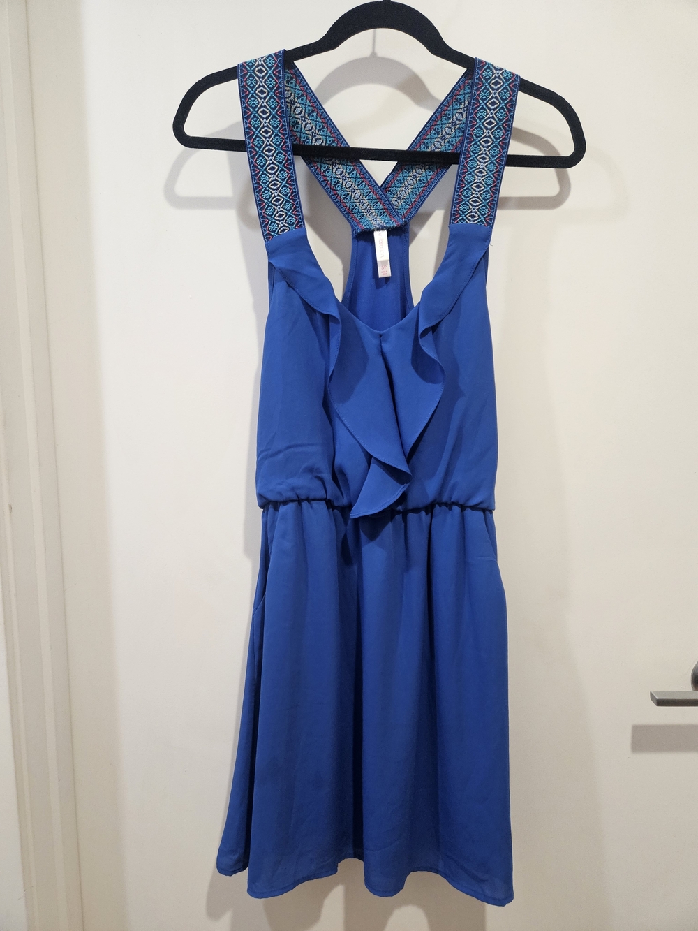 Xhilaration Royal Blue Sleeveless Dress with Embroidered Straps